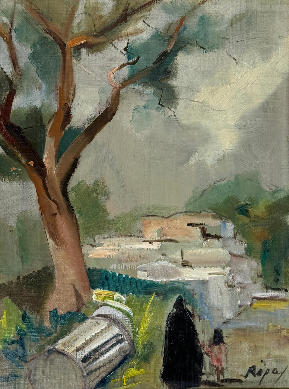 HANS RIPA. Southern landscape. Oil on panel, signed Ripa.