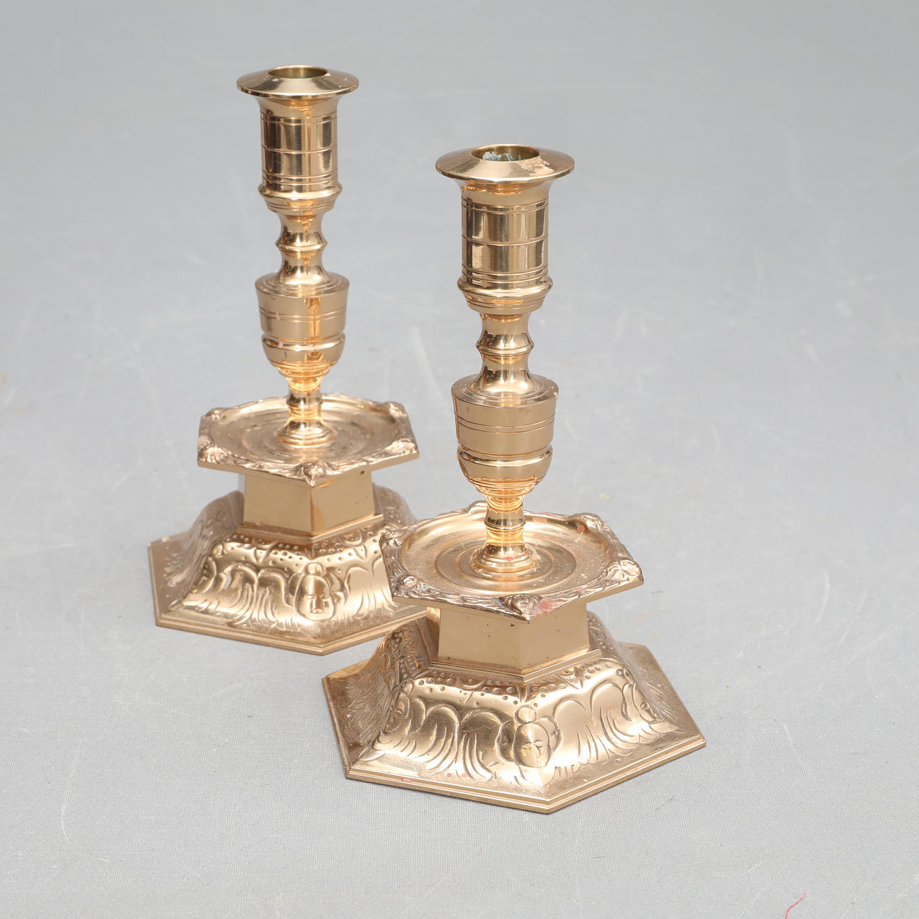CANDLESTICKS, a pair, brass, Ystad metal.