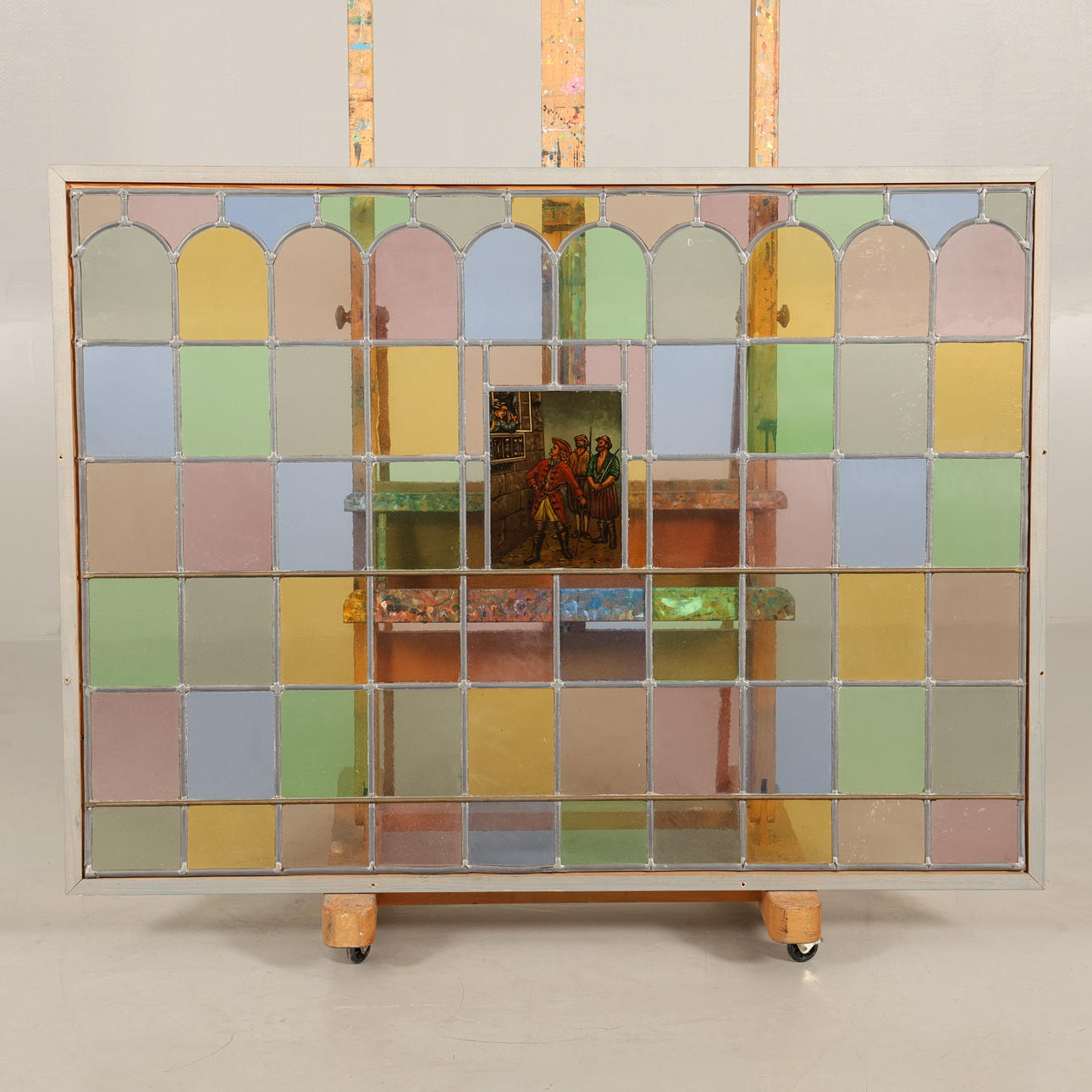 WINDOW with stained glass, Framed.