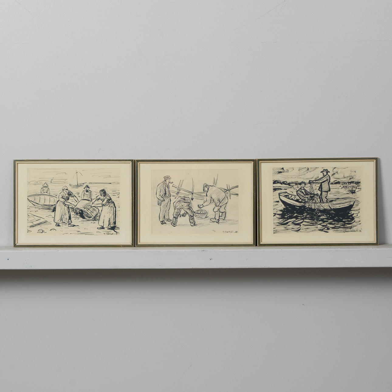 TURE DAHLÖ. Drawings, 3 pcs, Working figures, signed and dated.