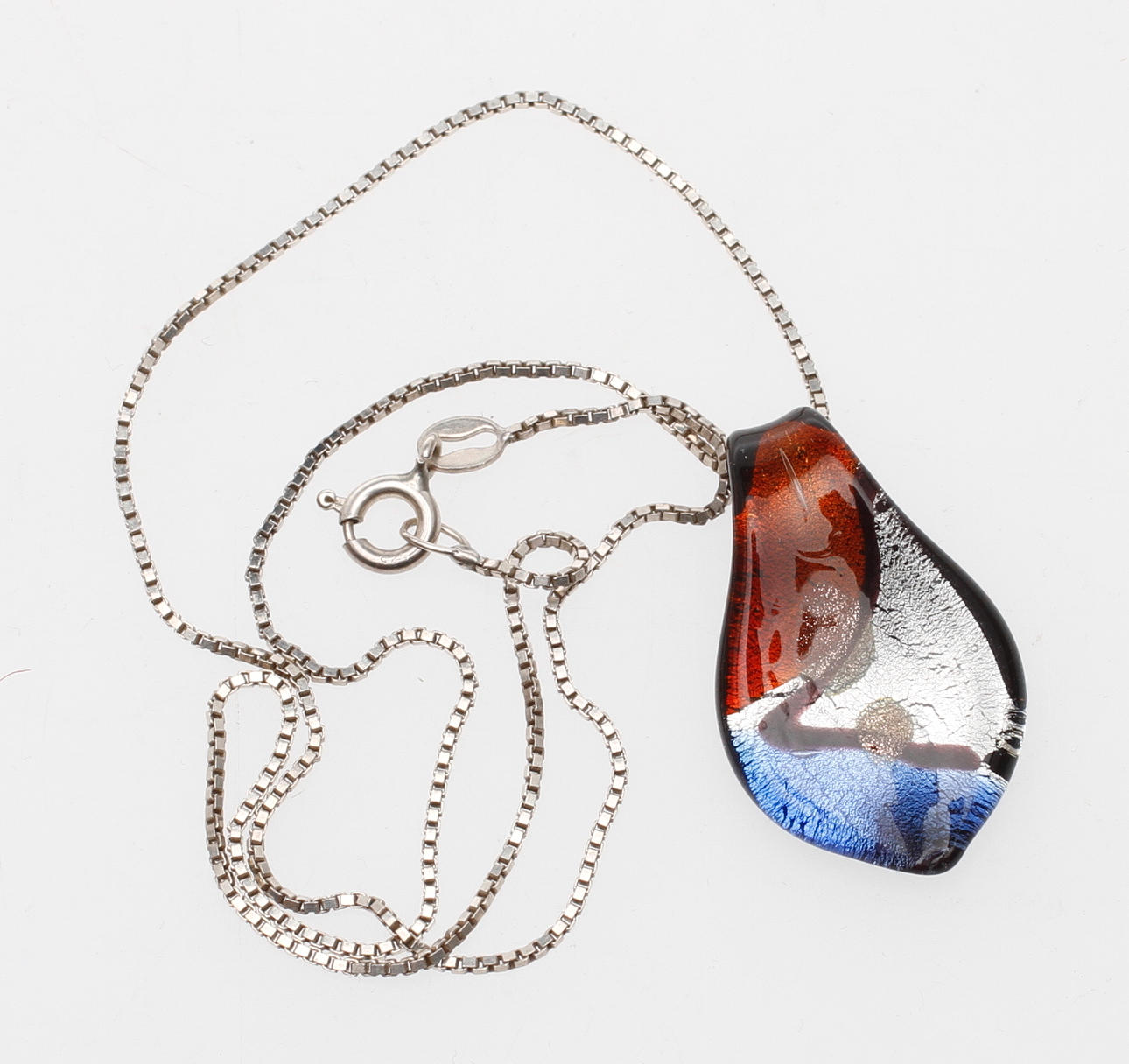 HALSSMYCKE, silverkedja med glashänge, Murano.