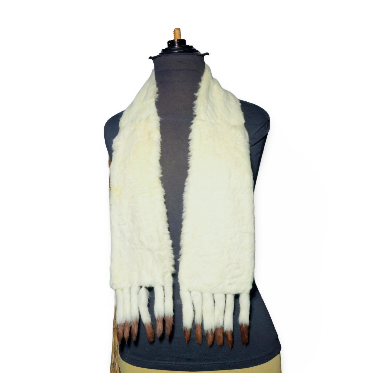 White satin rabbit scarf. With tail detail.