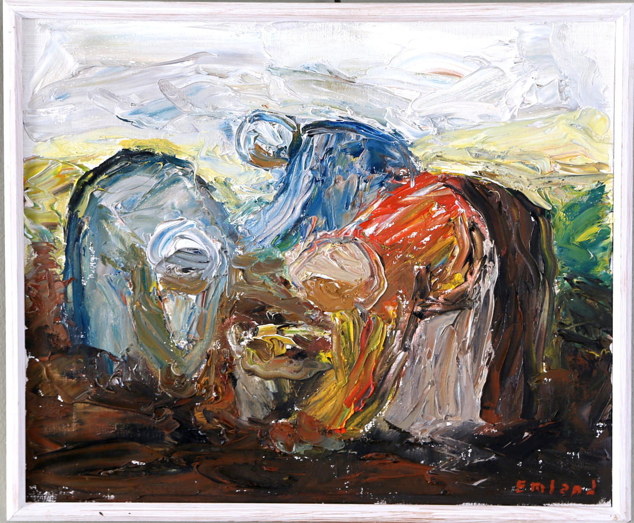 EINAR EMLAND. Potatisplockning, olja på duk, signerad.