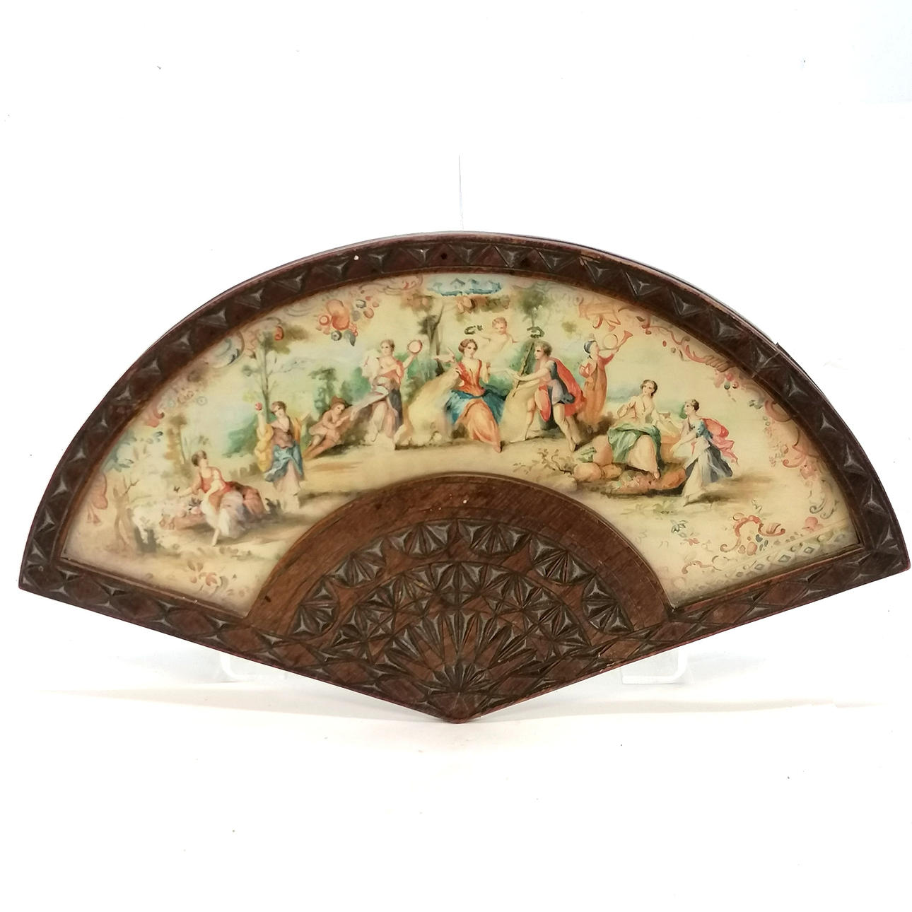 CONTINENTAL FRAMED FAN SHAPE PAINTING.