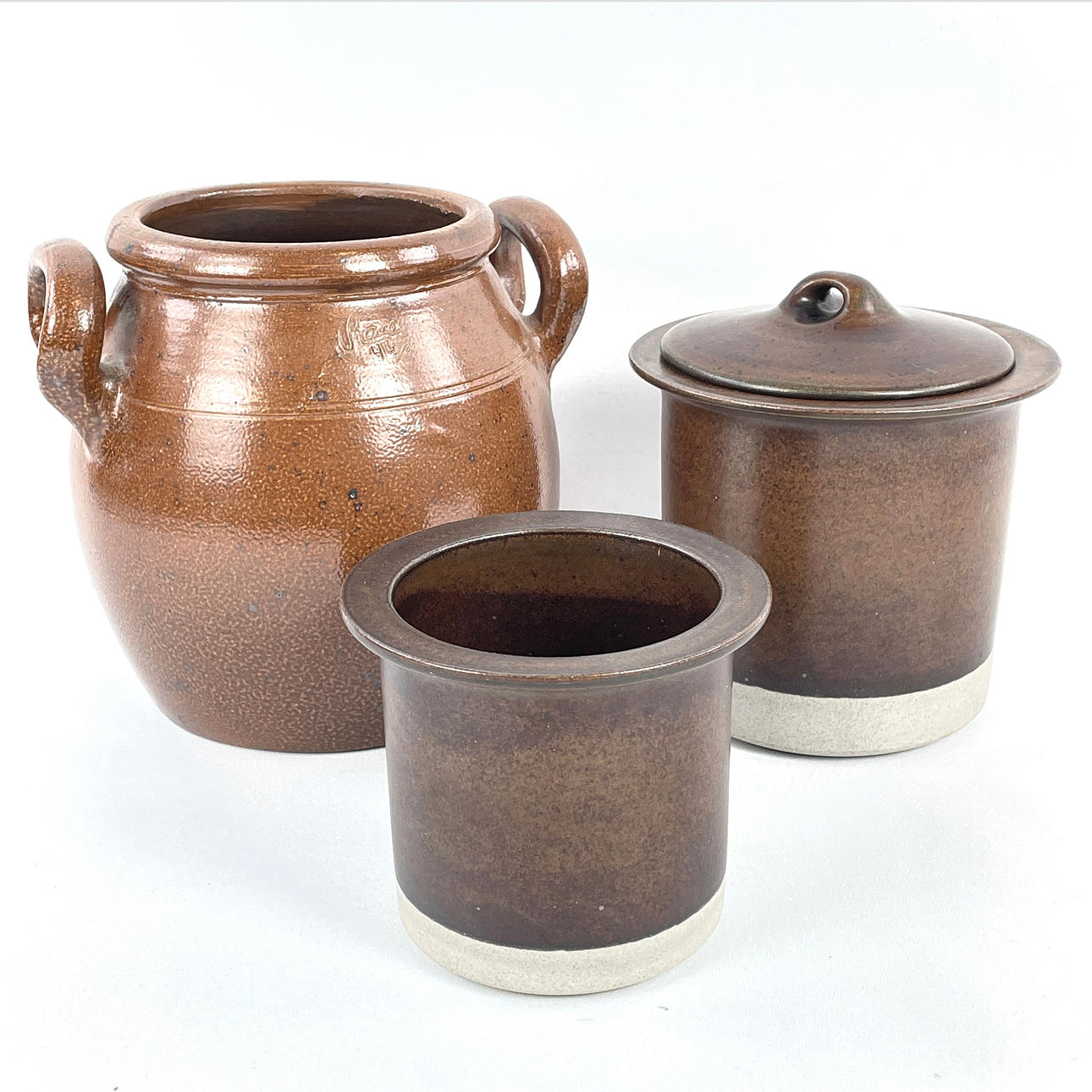 KRUKOR, 3 delar, stengods, Knabstrup samt Raus.