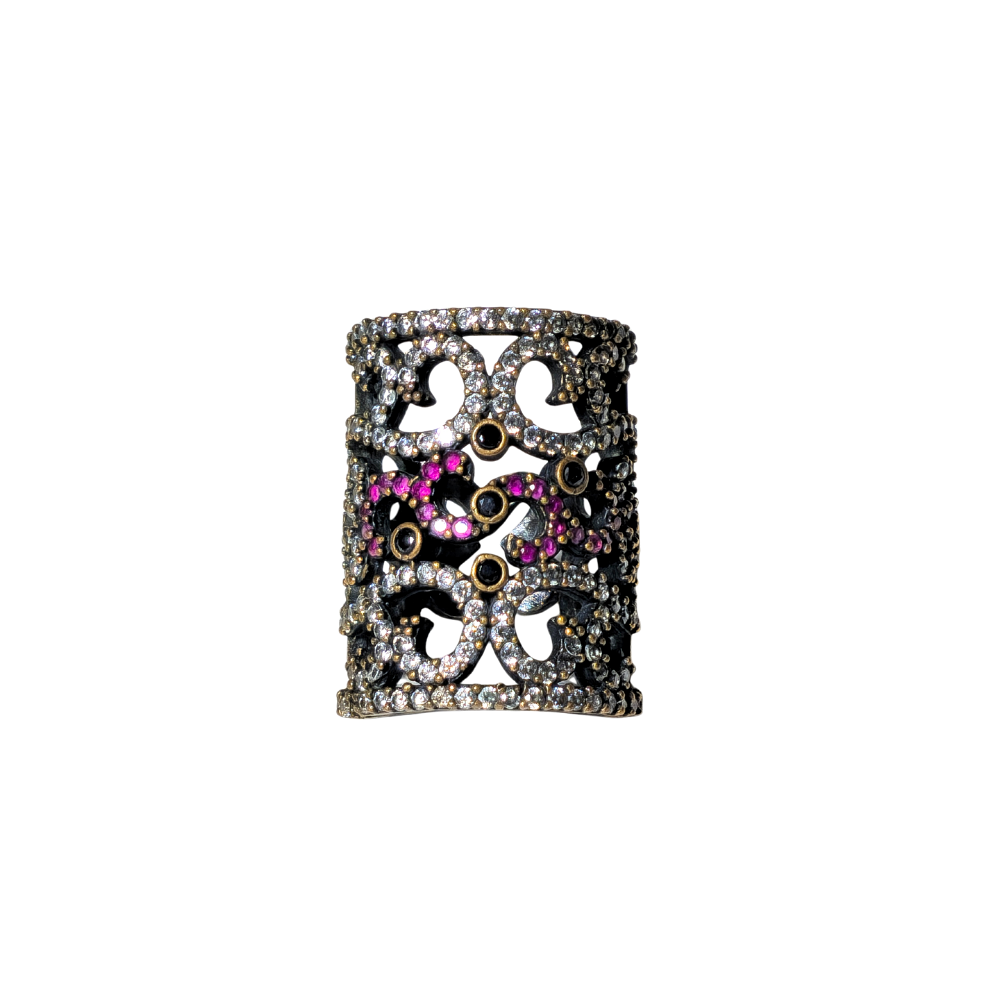 SILVER CUFF RING. OPENWORK ARABESQUE DESIGN.