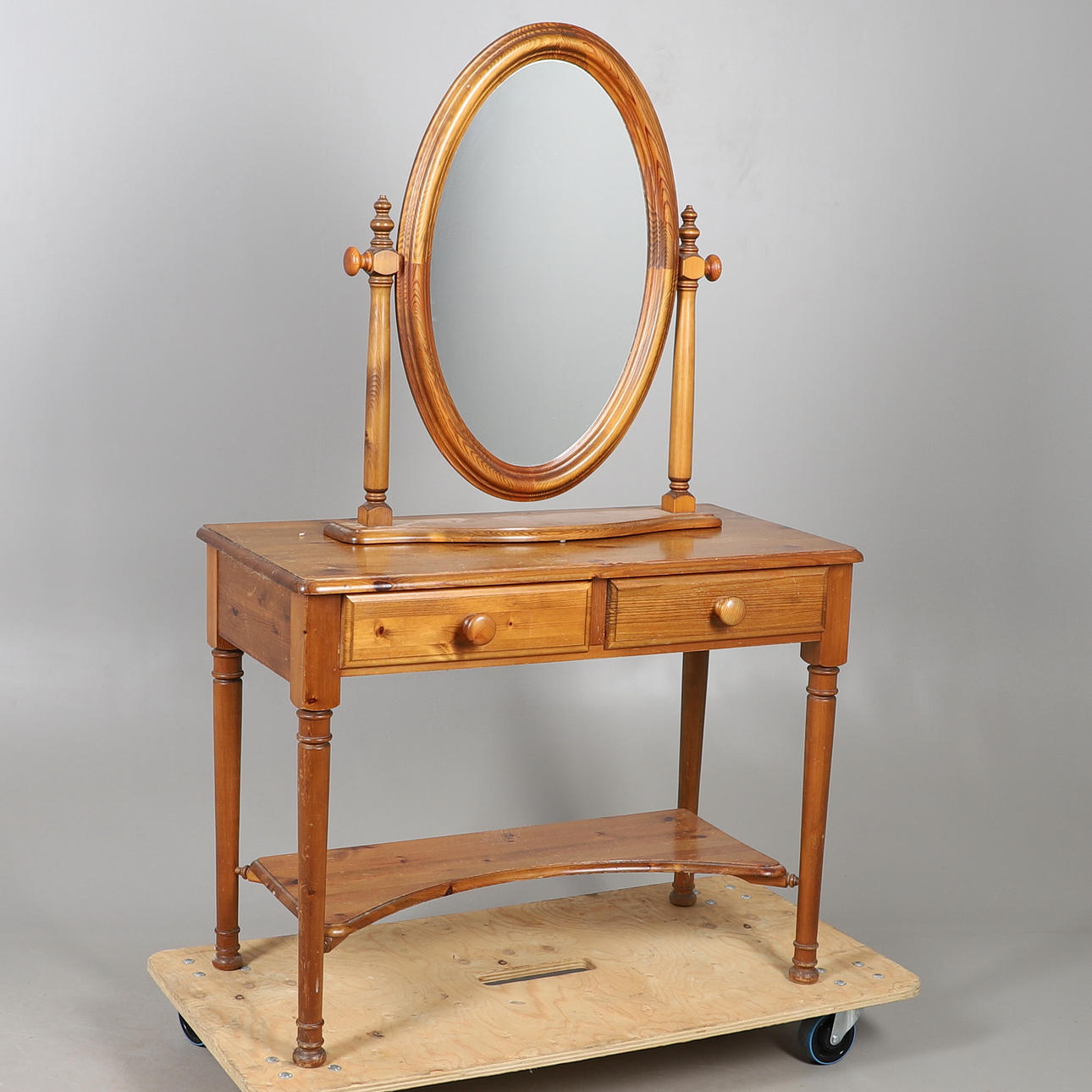 MODERN PINE SIDE TABLE WITH DRESSING MIRROR.