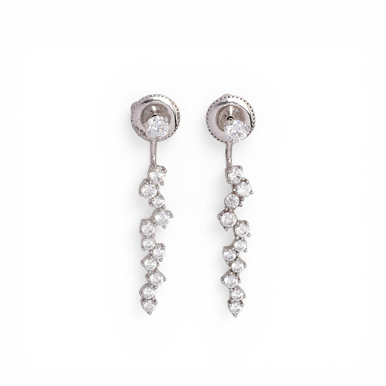 'Ear Jacket' long earrings in silver and zircons.