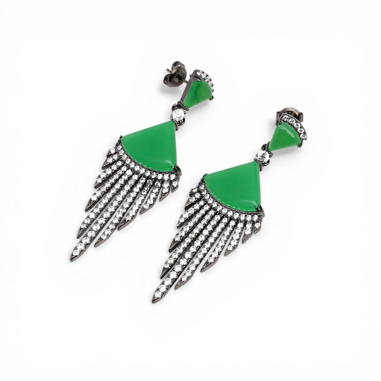 Silver and gemstones long earrings.