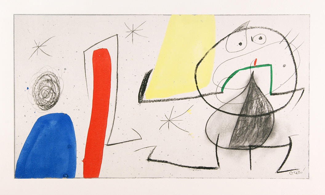 JOAN MIRO. EFTER. ”Femme, Oiseau, Etoiles - Donna, Uccello, Stelle”. färglitografi.