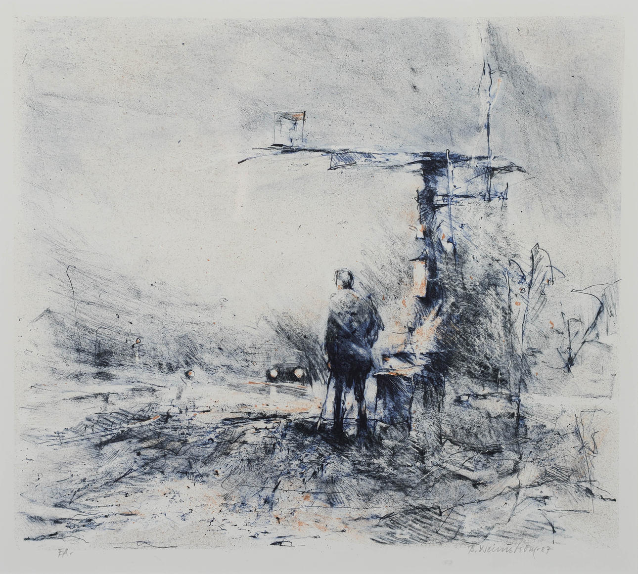 BERNDT WENNSTRÖM. At the stop, colour liograph, signed and dated 87.