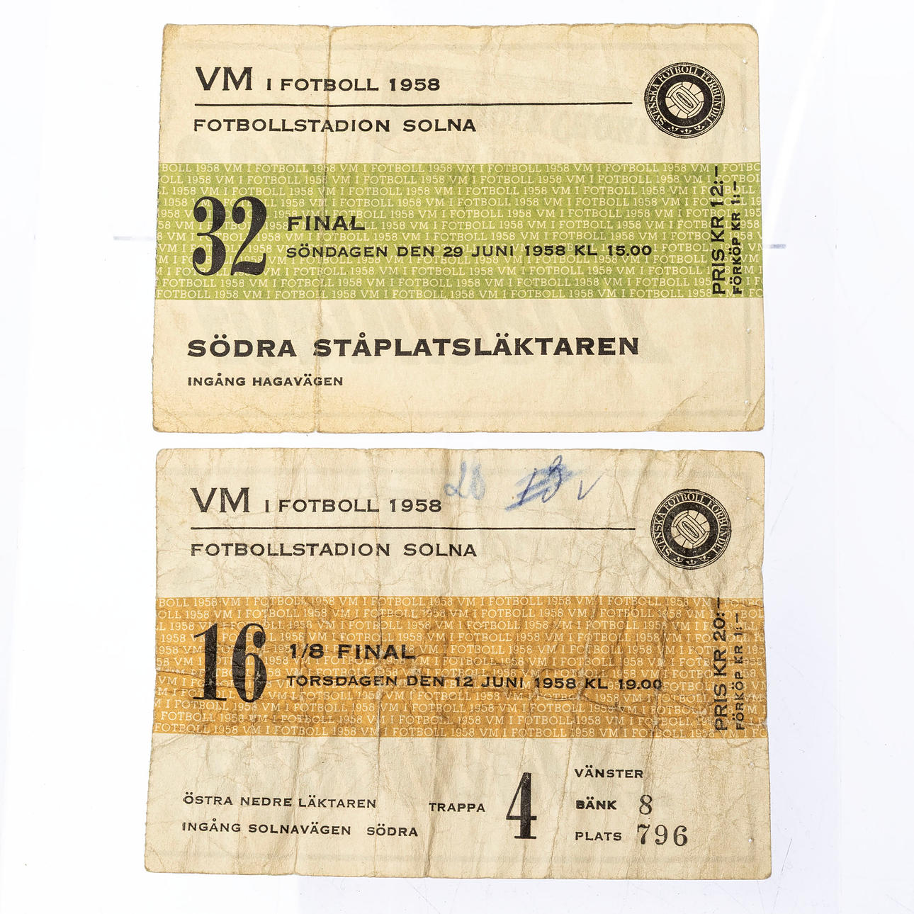 BILJETTER, 2st, VM Fotboll, år 1958.