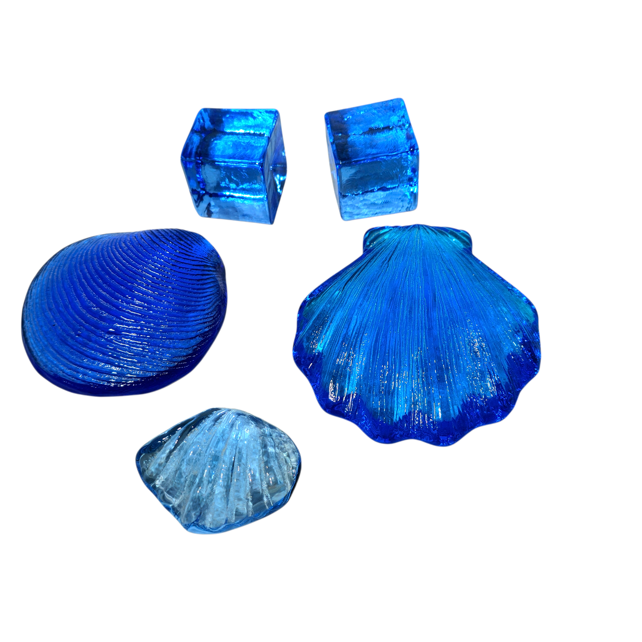 Collection of five paperweights in blue glass. Glass - Utility glass ...