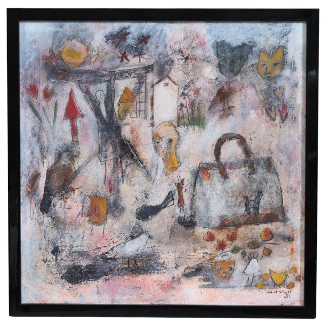 LISBETH CEDWALL. “Role-playing game" Mixed media on paper, signed.