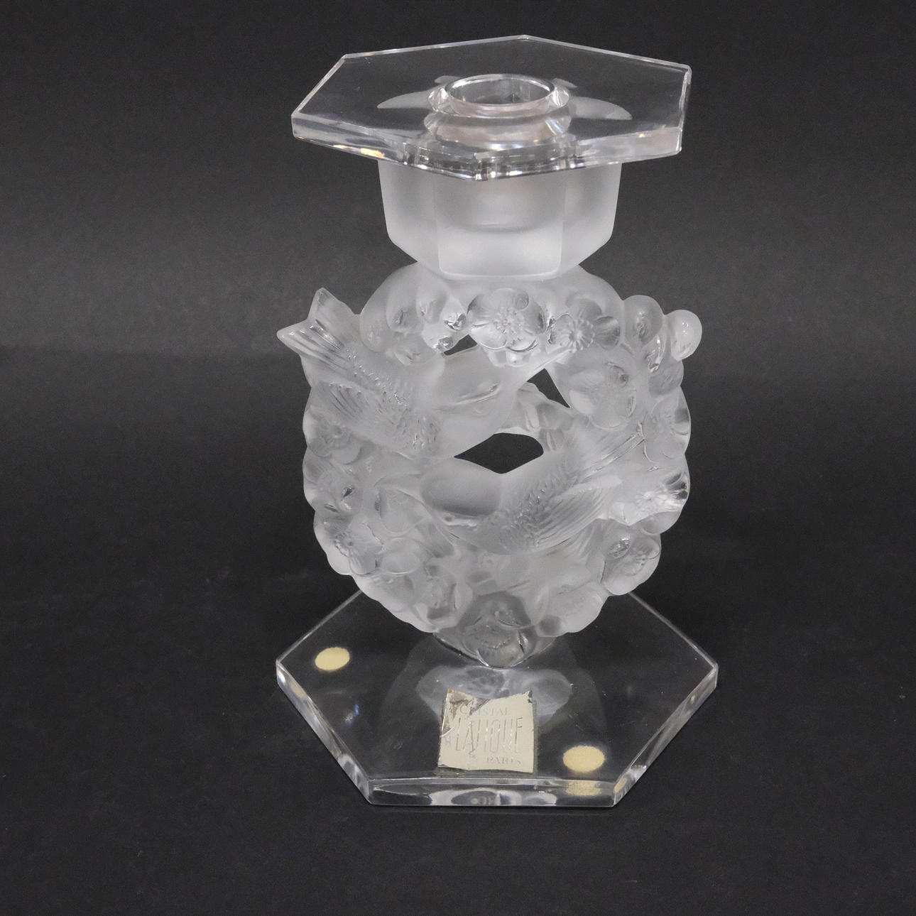 LALIQUE. CANDLESTICK, “MESANGES”. FRANCE.