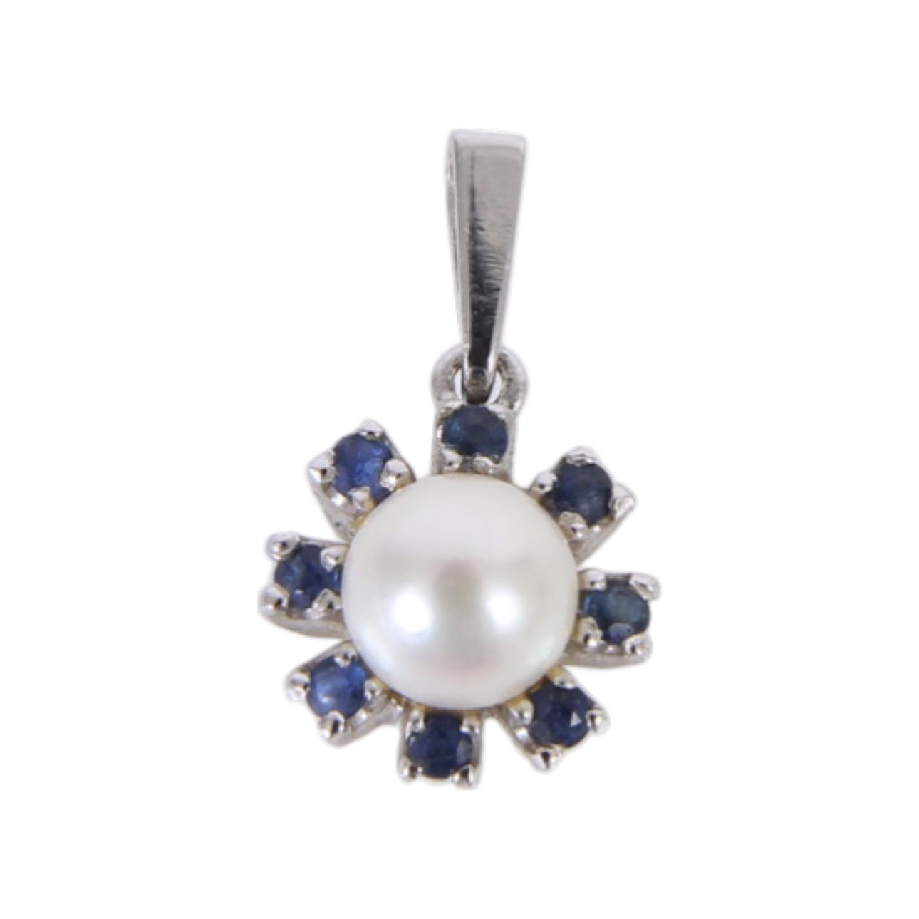 Rosette pendant with pearl and sapphires.