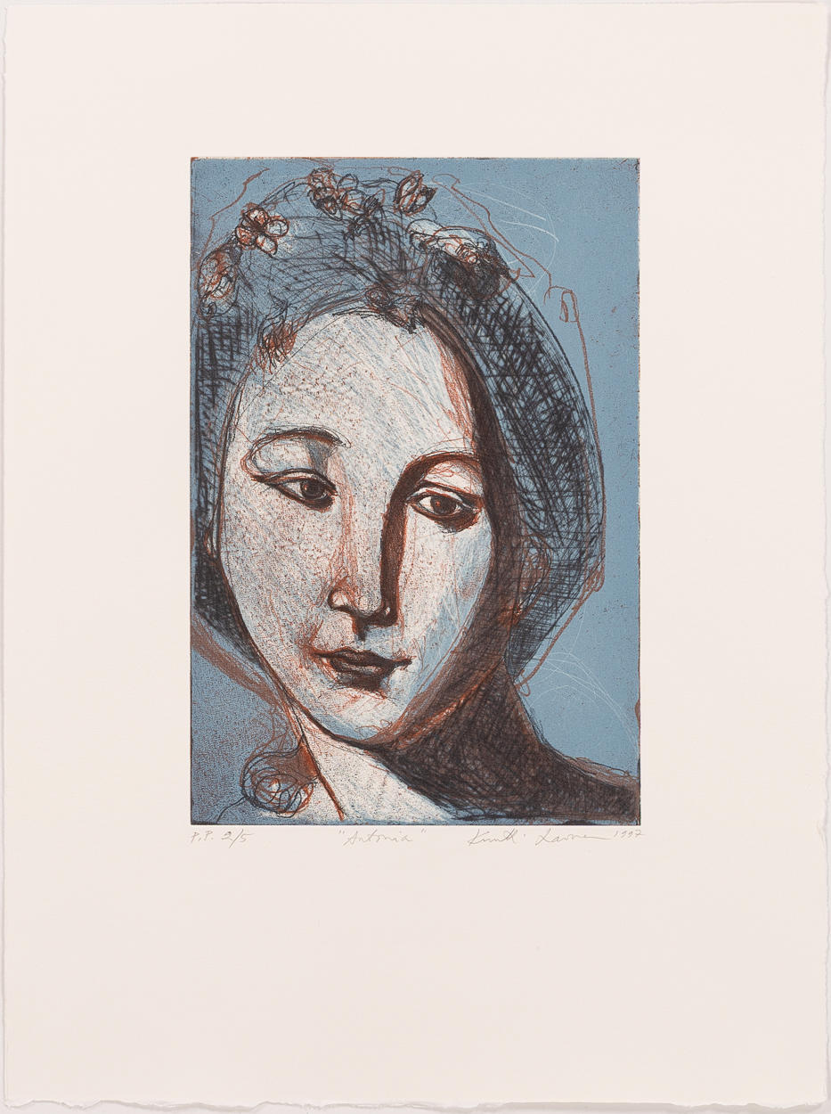 KUUTTI LAVONEN. "Antonia", etsning, oramat blad.