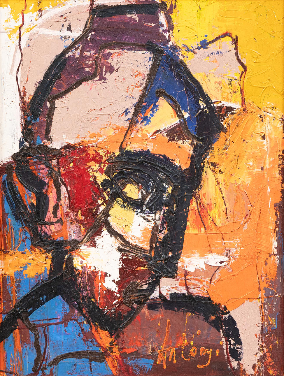IMRE ANTONYI. Composition with face, oil on panel, signed.