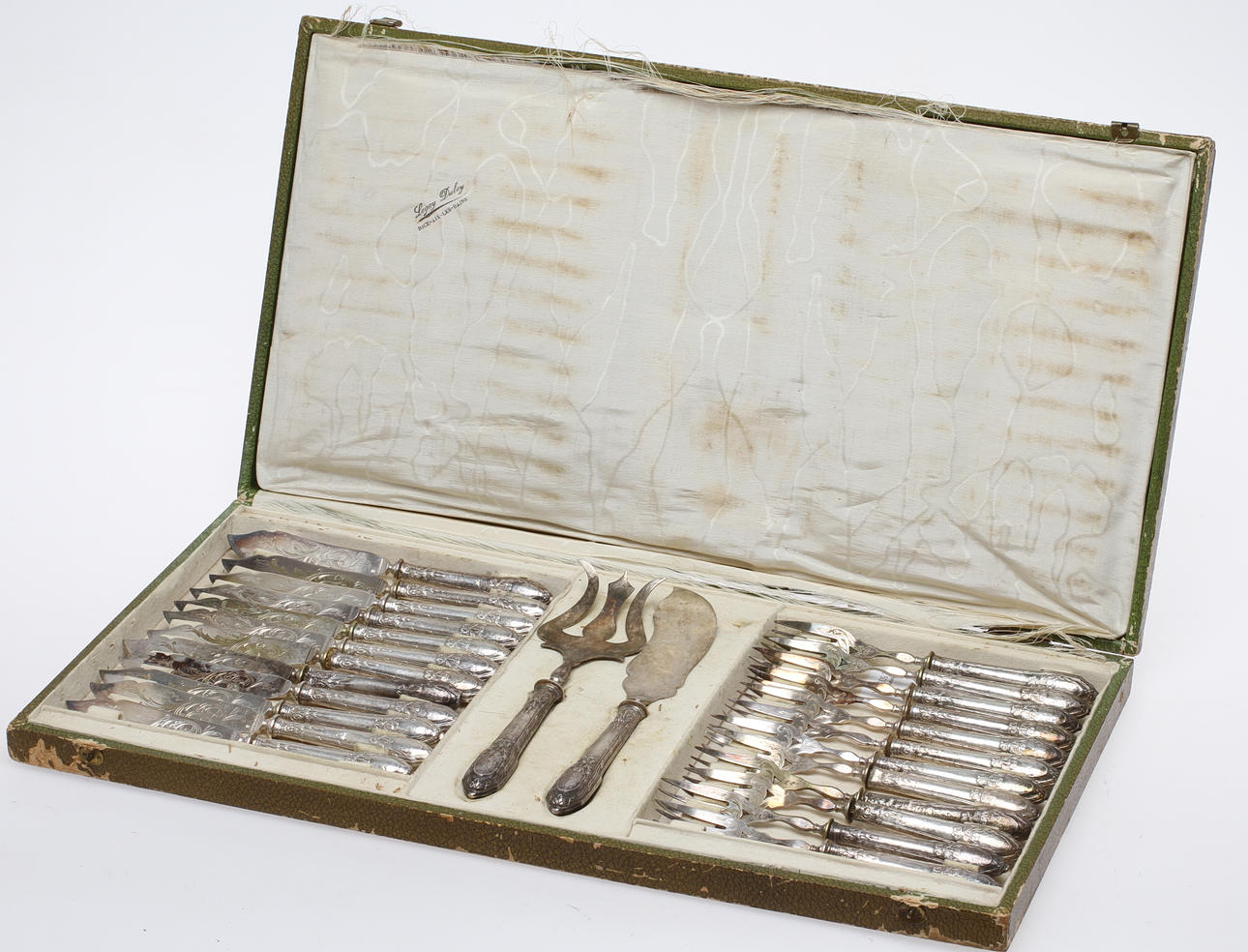 FISKBESTICK, med skaft av silver, jugend, Frankrike, omkring 1900.