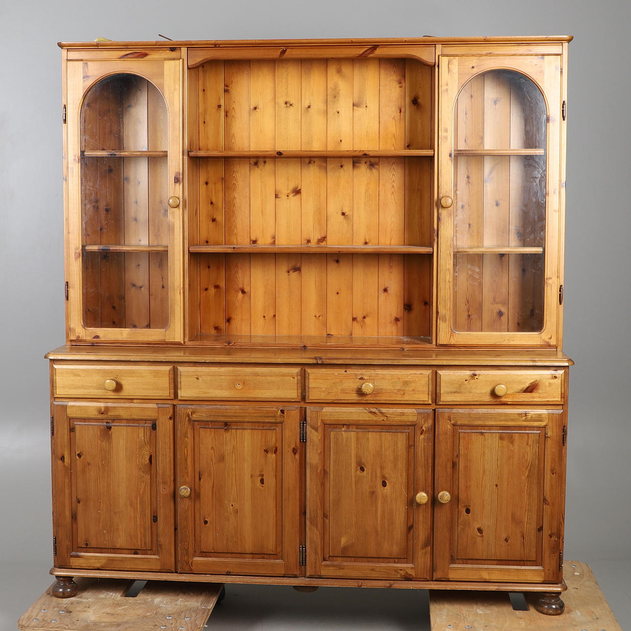 MODERN PINE GLAZED DRESSER.
