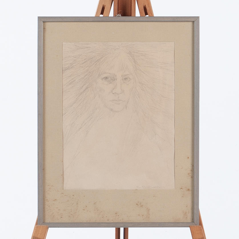 EVA BARTHOLDSSON. Self-portrait, pencil, signed.