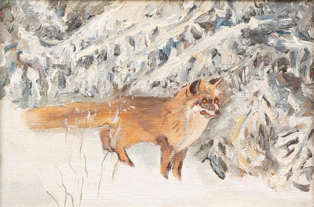 OKÄND KONSTNÄR. Räv i vinterlandskap, osignerad.
