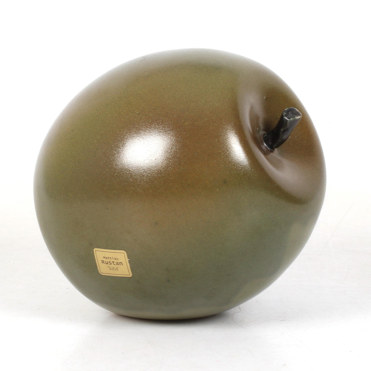 MATTIAS RUSTAN. Sculpture, apple, ceramic, monogram signed.