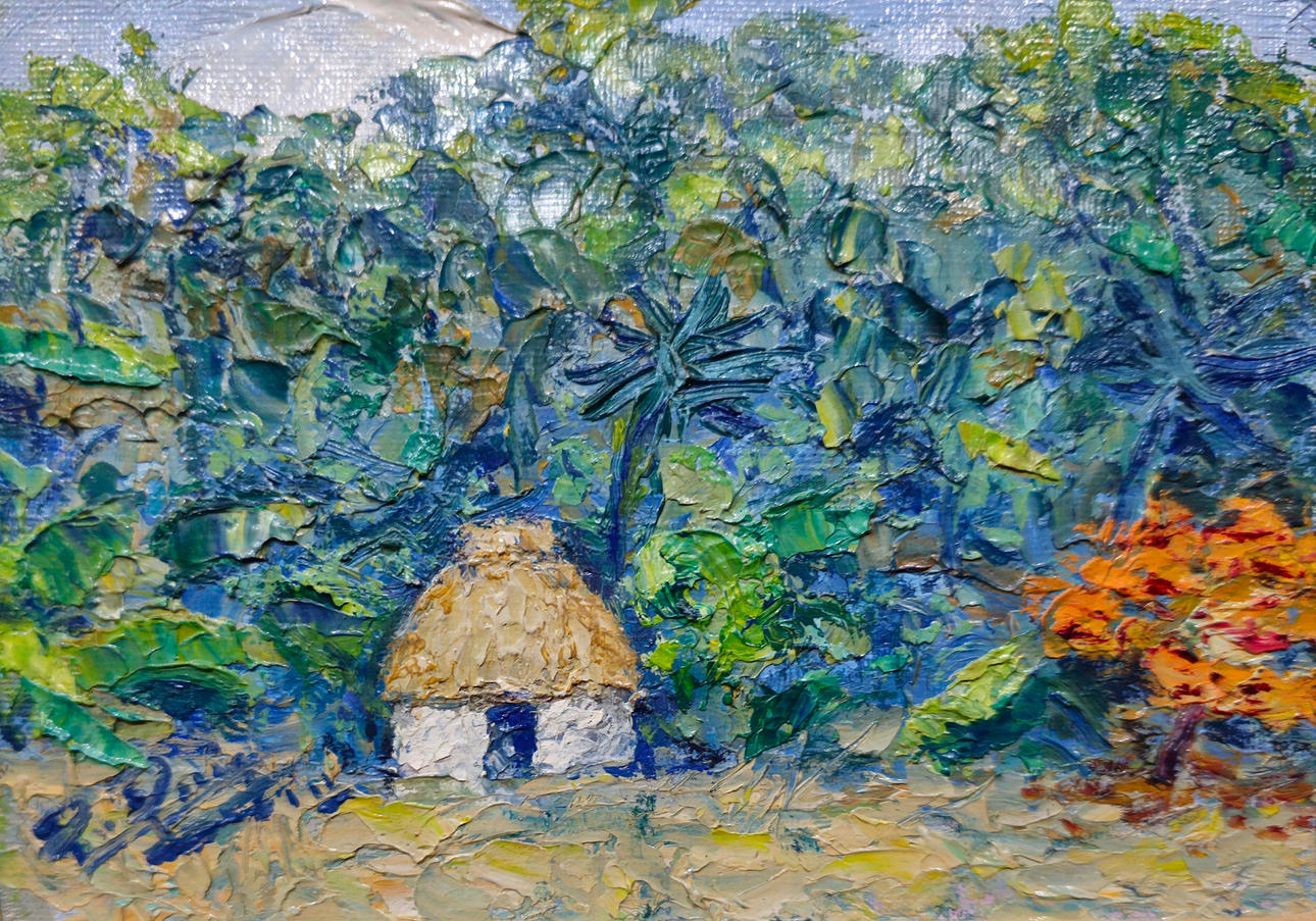 JUNGLE LANDSCAPE. OIL ON PANEL. SIGNED P. PUIG.