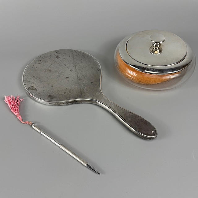 ENGLISH SILVER DRESSING TABLE ITEMS.