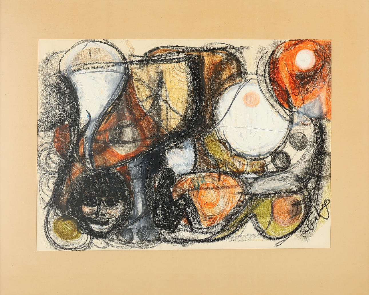 Unknown artist, abstract composition, oil on paper, signed.