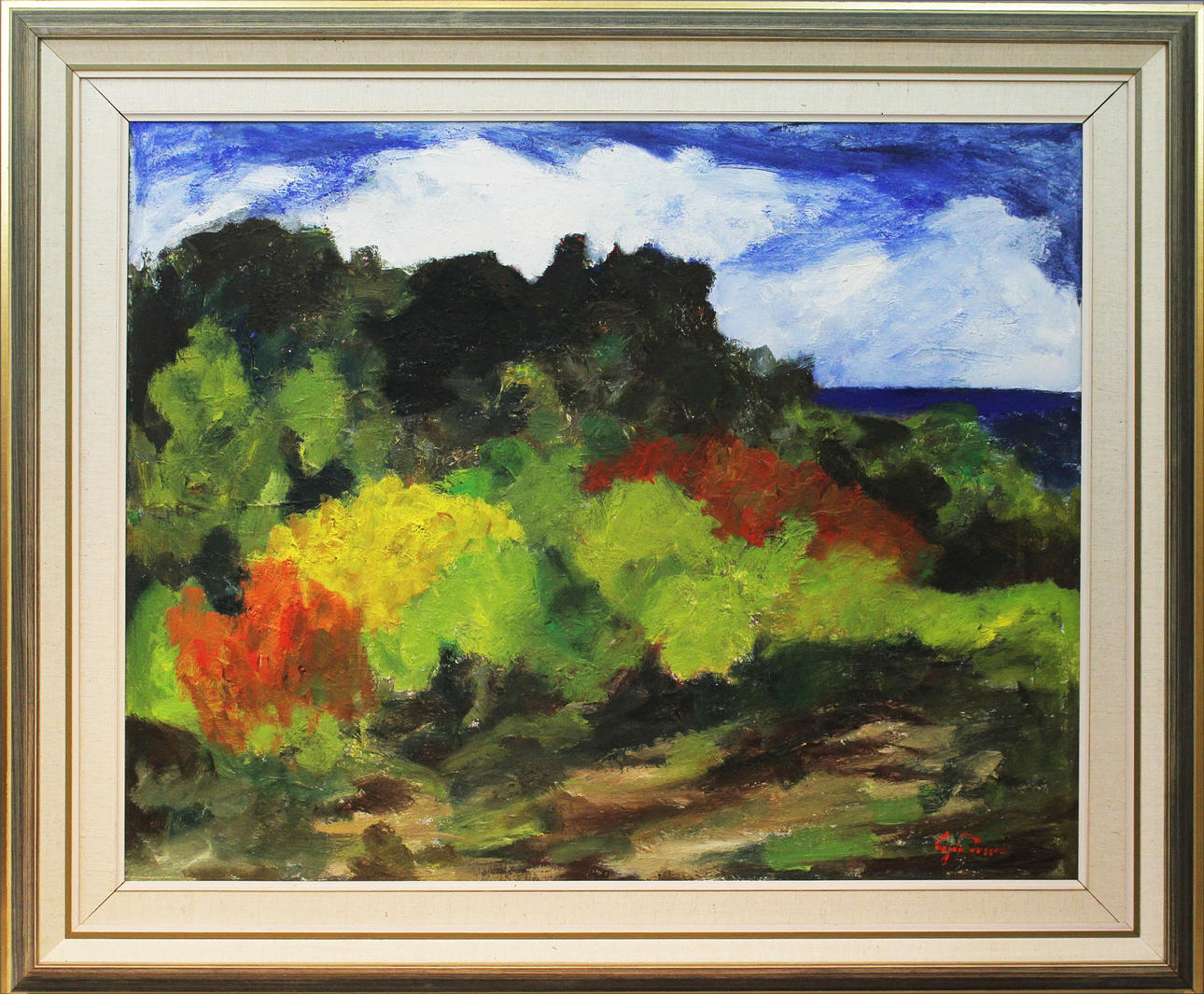 OIDENTIFIERAD KONSTNÄR. Västkustmotiv. Olja på duk Otydlig signatur.