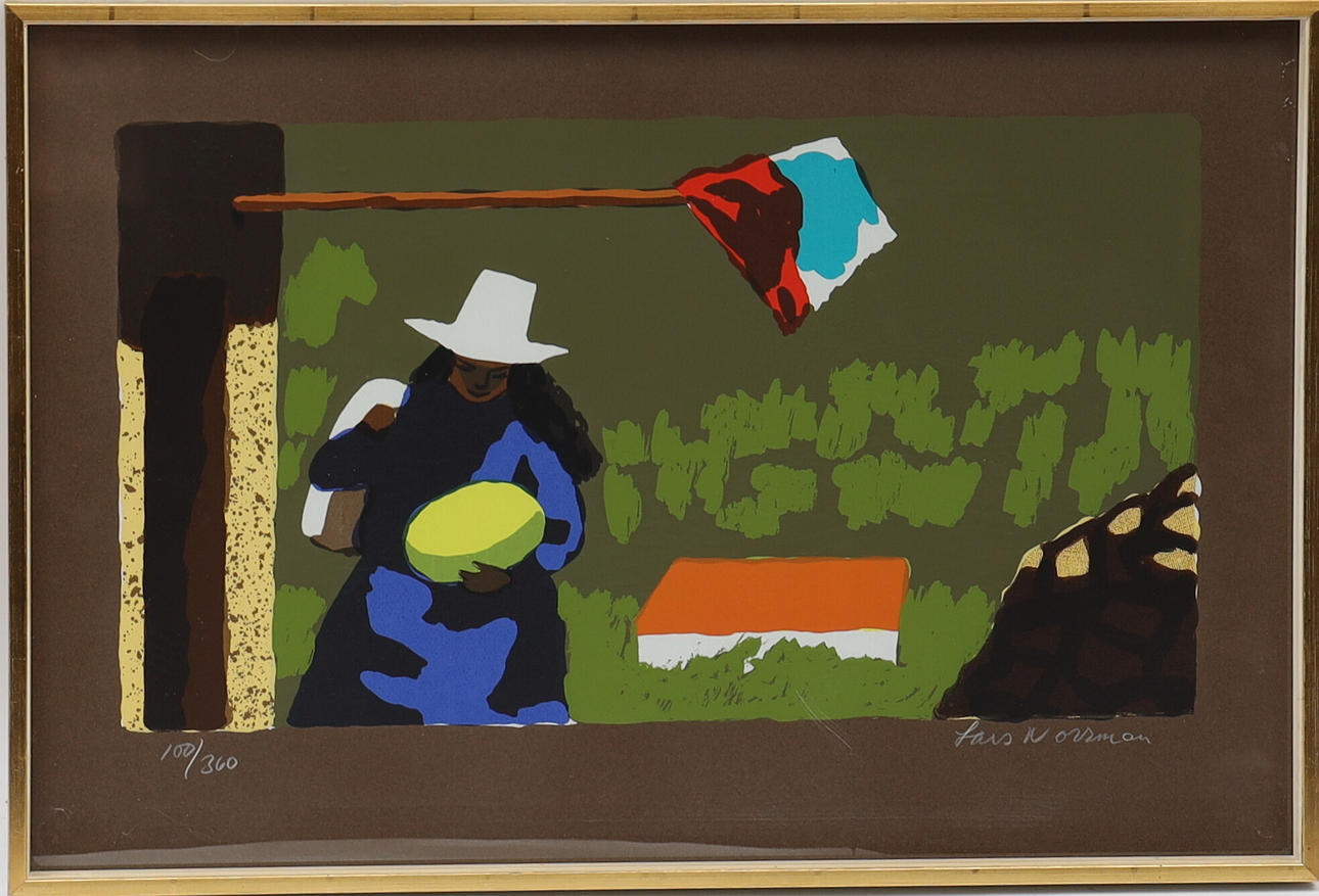 LARS NORRMAN. Landscape with figure, signed and numbered.