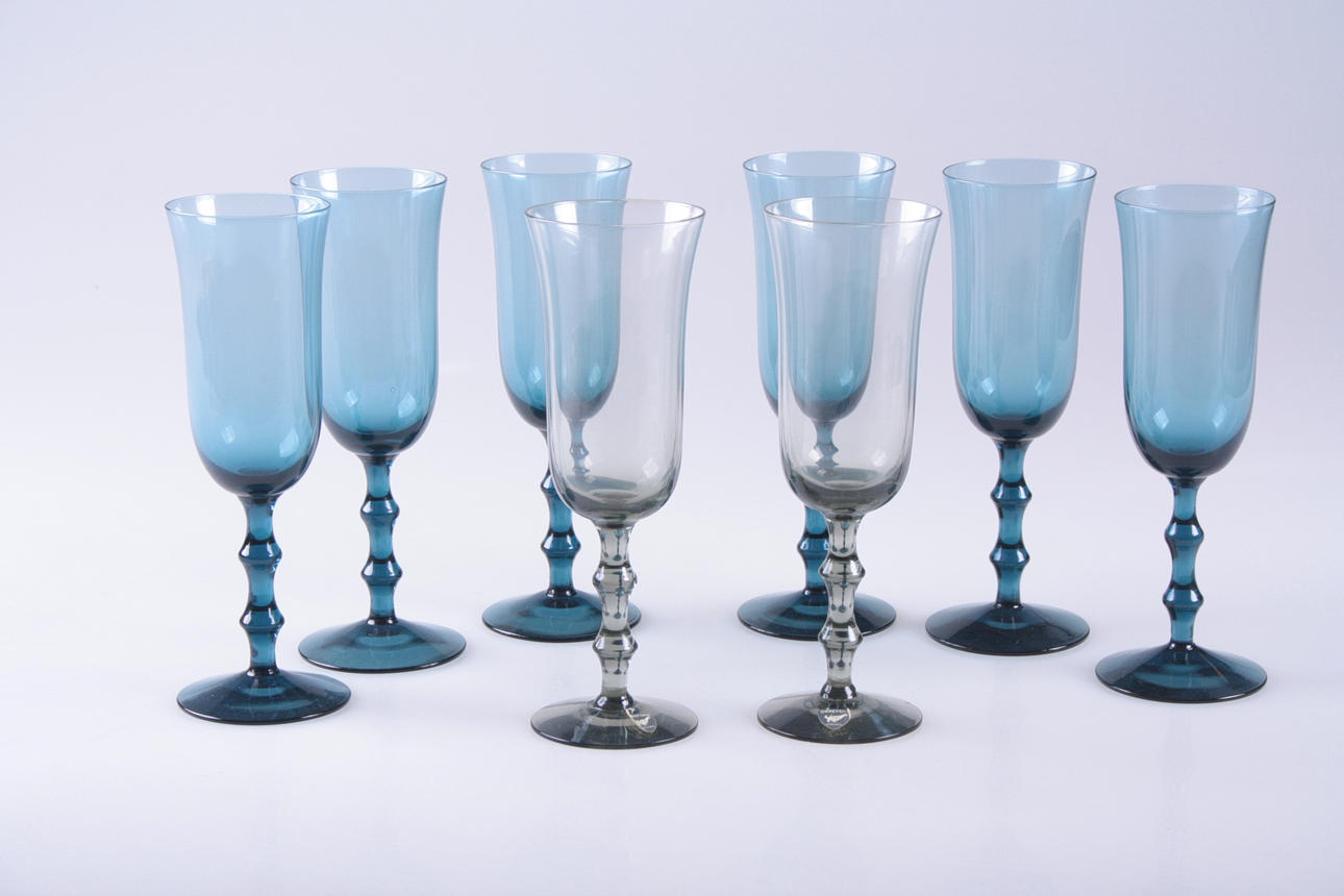 CHAMPAGNEGLAS, 8 st, "Salut", Simon Gate, Orrefors, 1900-talets första hälft.