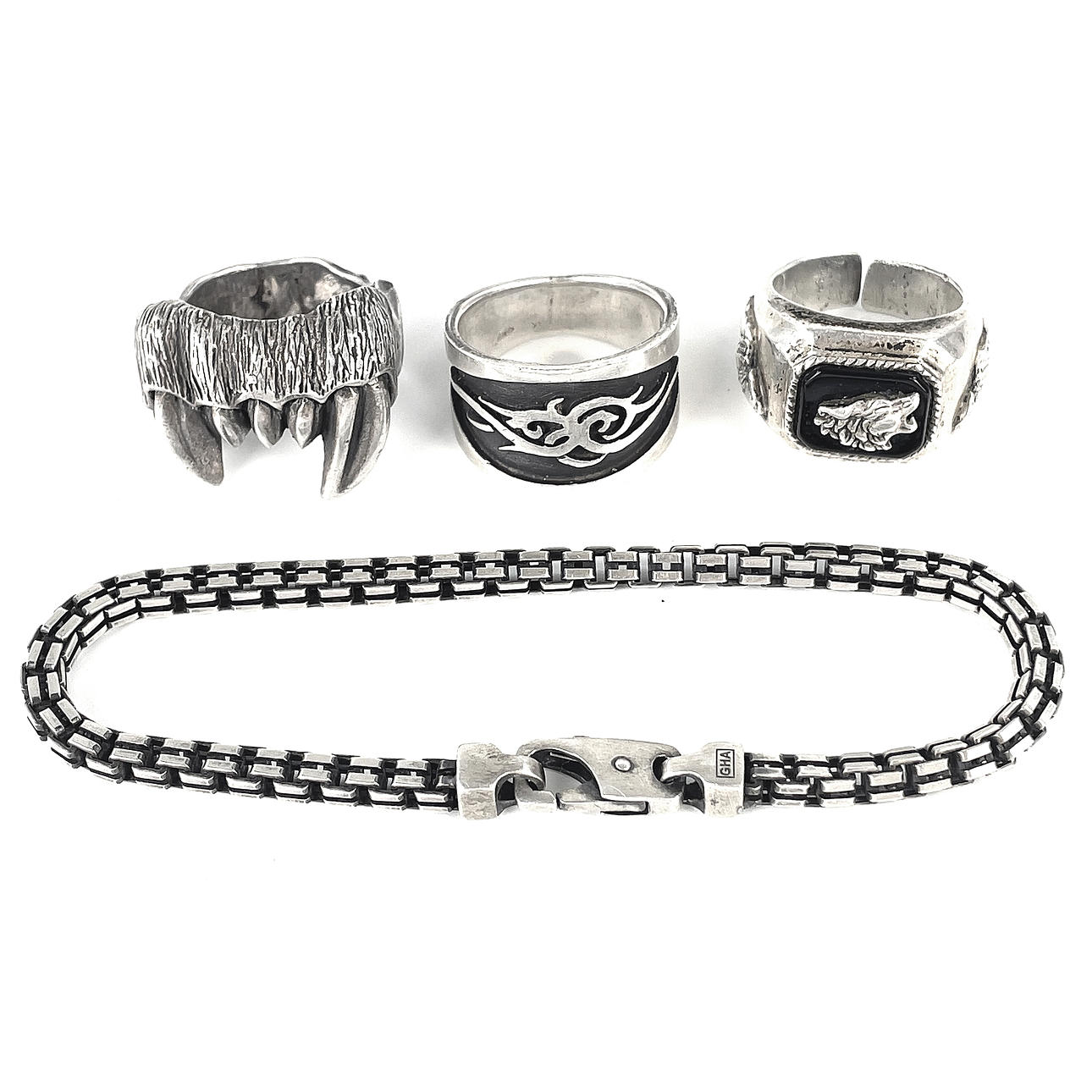 ARMBAND & RINGAR, 4 st. Sterlingsilver, herrmodeller.