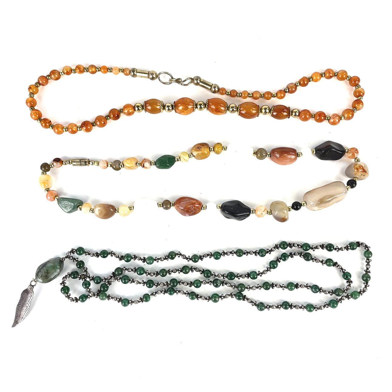 COLLIER, 3 st. Stenar och delvis sterlingsilver.