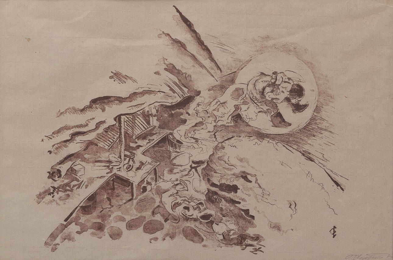 OSSIAN ELGSTRÖM. “Angekok escape”, lithograph, signed.