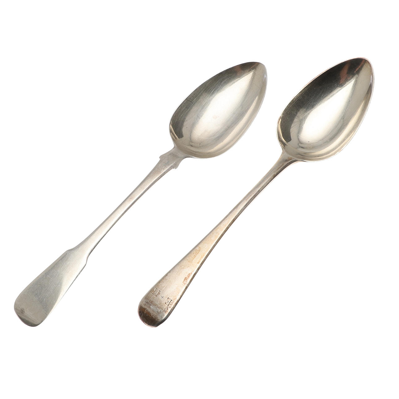 TWO GEORGE III SILVER SPOONS.