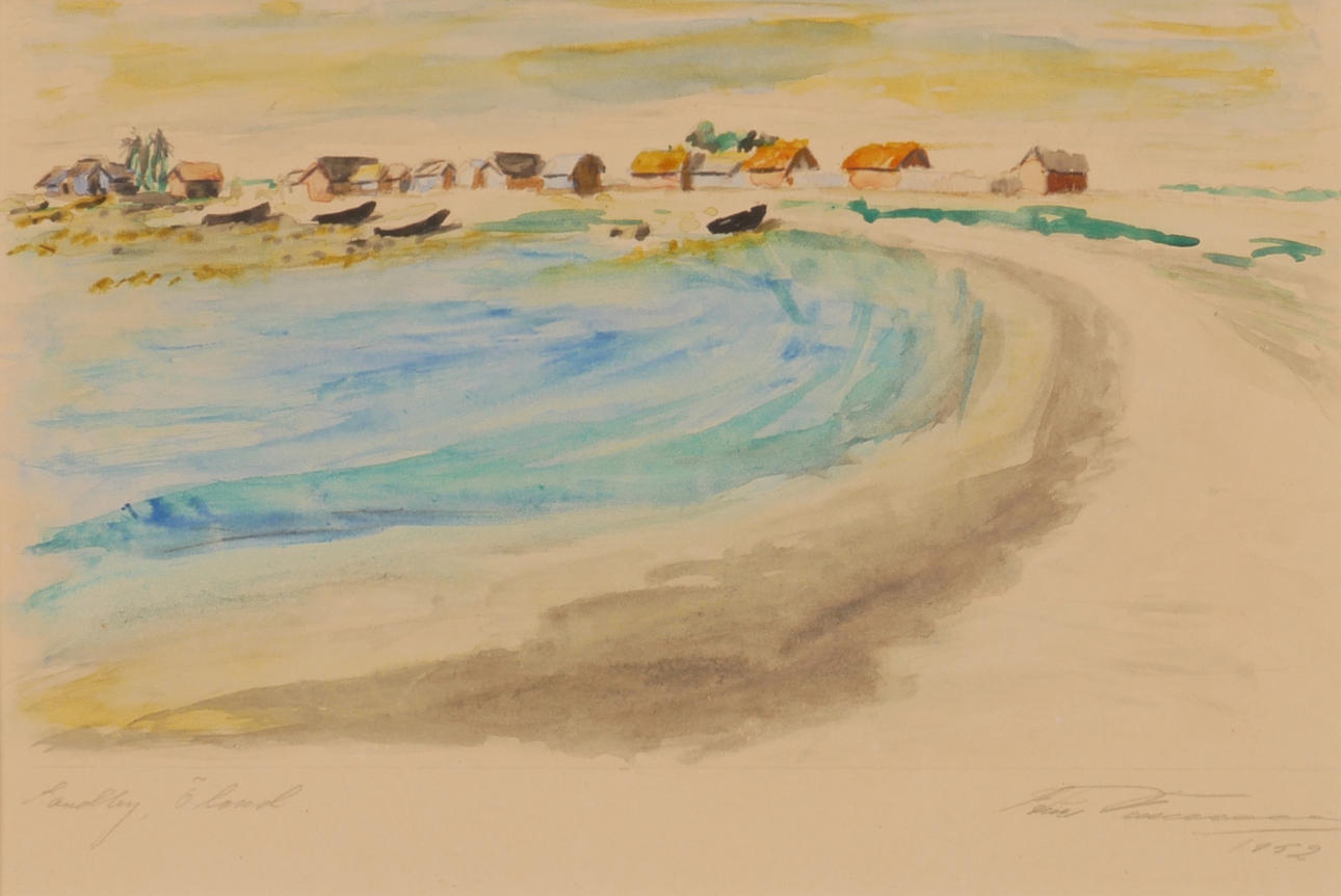 OIDENTIFIERAD KONSTNÄR. “Sandby, Öland”, mixed media, signed and dated 1952.