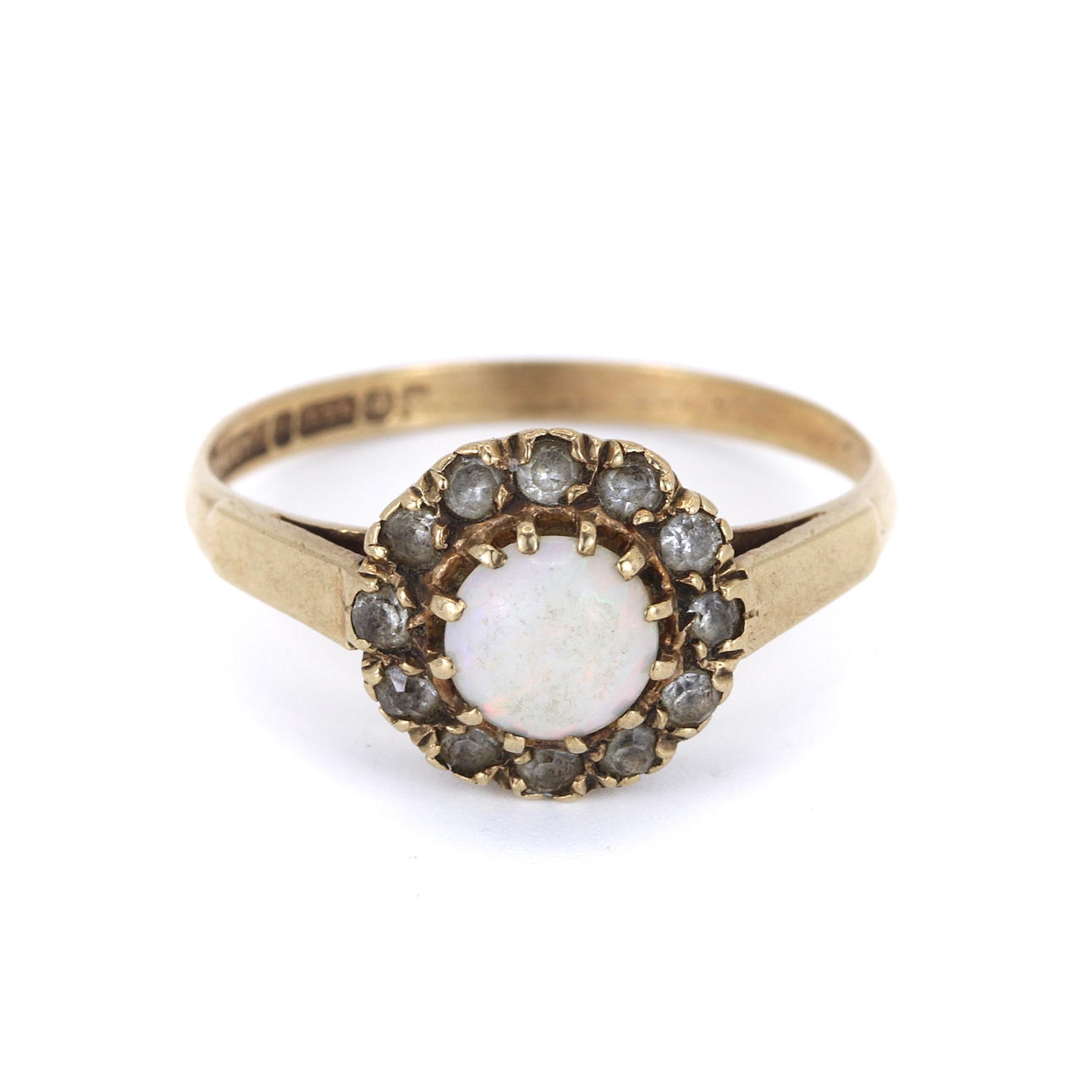 9CT GOLD WHITE STONE & OPAL SET RING.