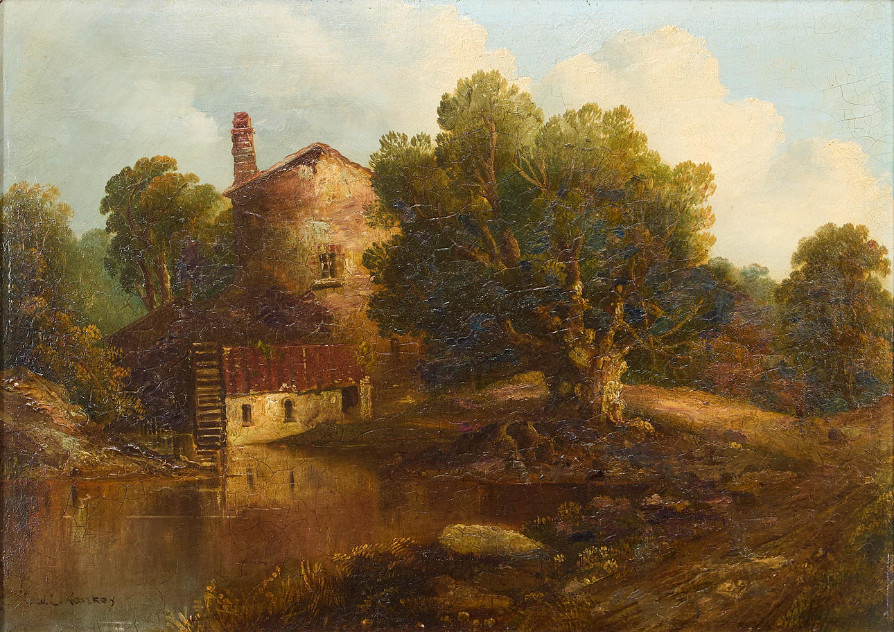 OKÄND KONSTNÄR. Landscape with buildings.