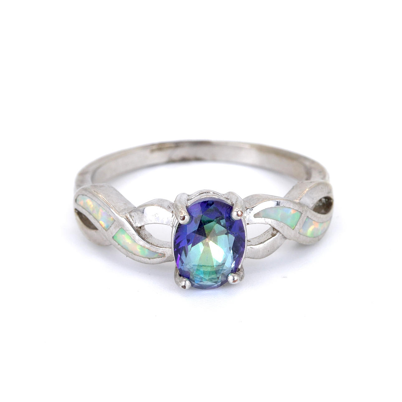 SILVER MISTIC TOPAZ & OPALITE SET RING.
