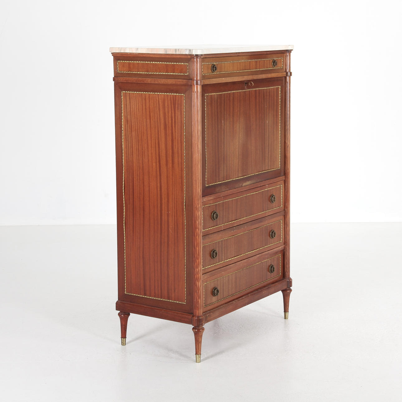A DESK WITH MARBLE TOP, mid 20th century.