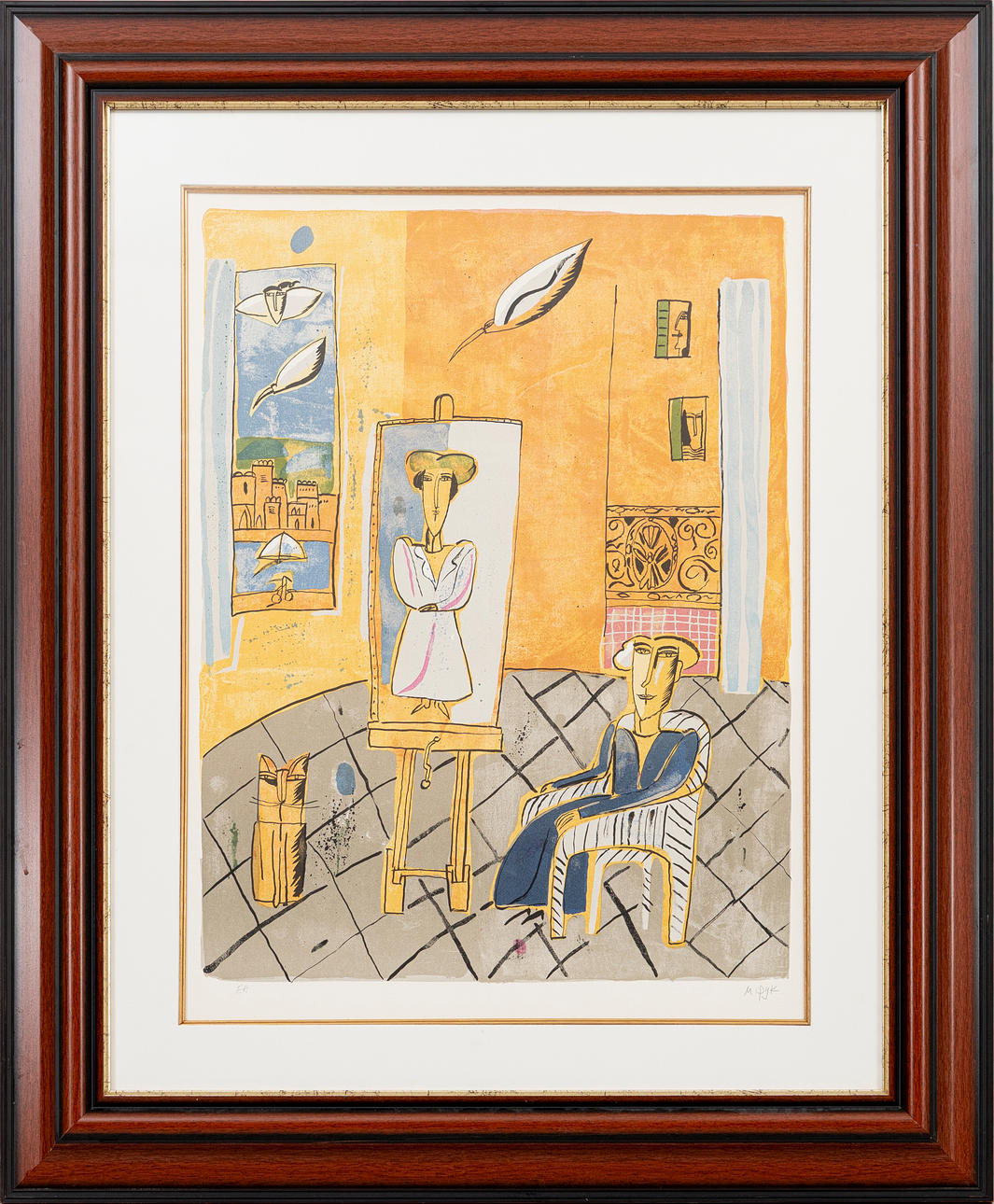 MADELEINE PYK. “In the studio”, lithograph in colours, signed, E.A edition.