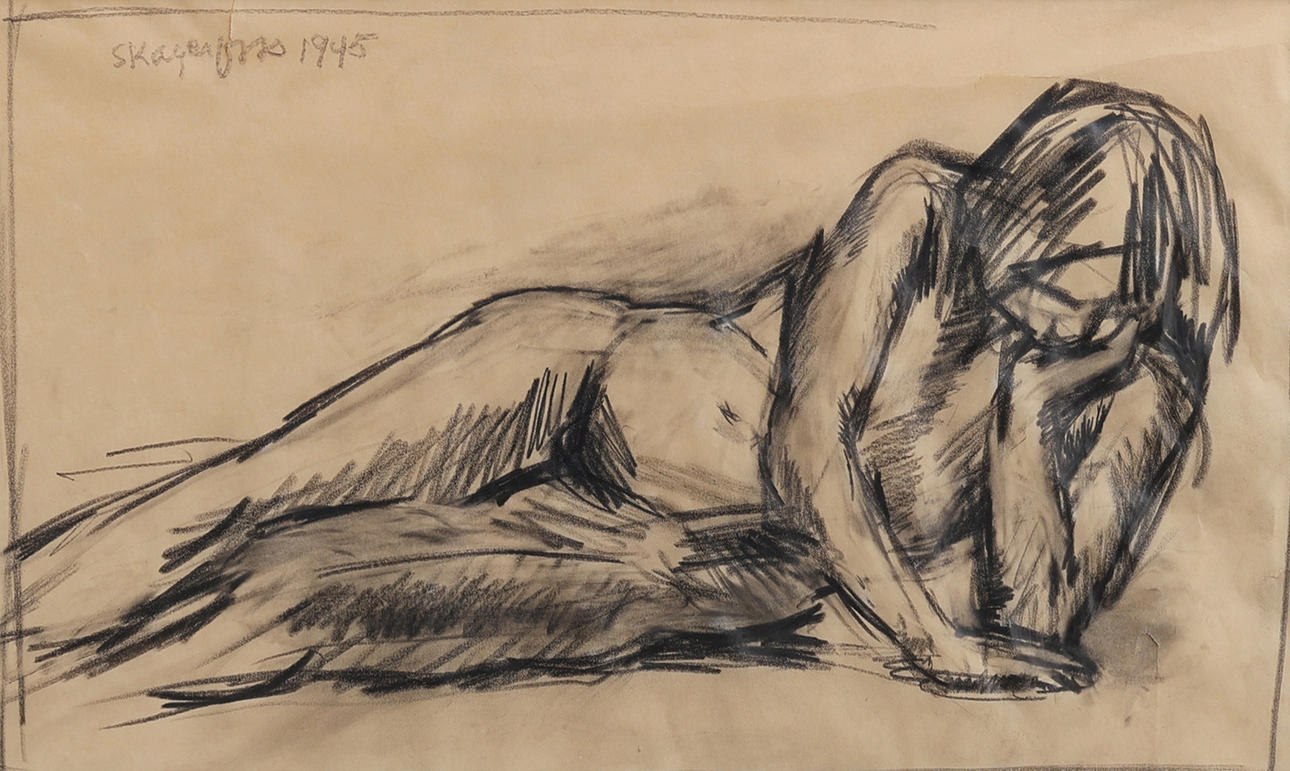 OLLE SKAGERFORS. KOL PÅ PAPPER, MODELLSTUDIE, SIGNERAD, 1945.