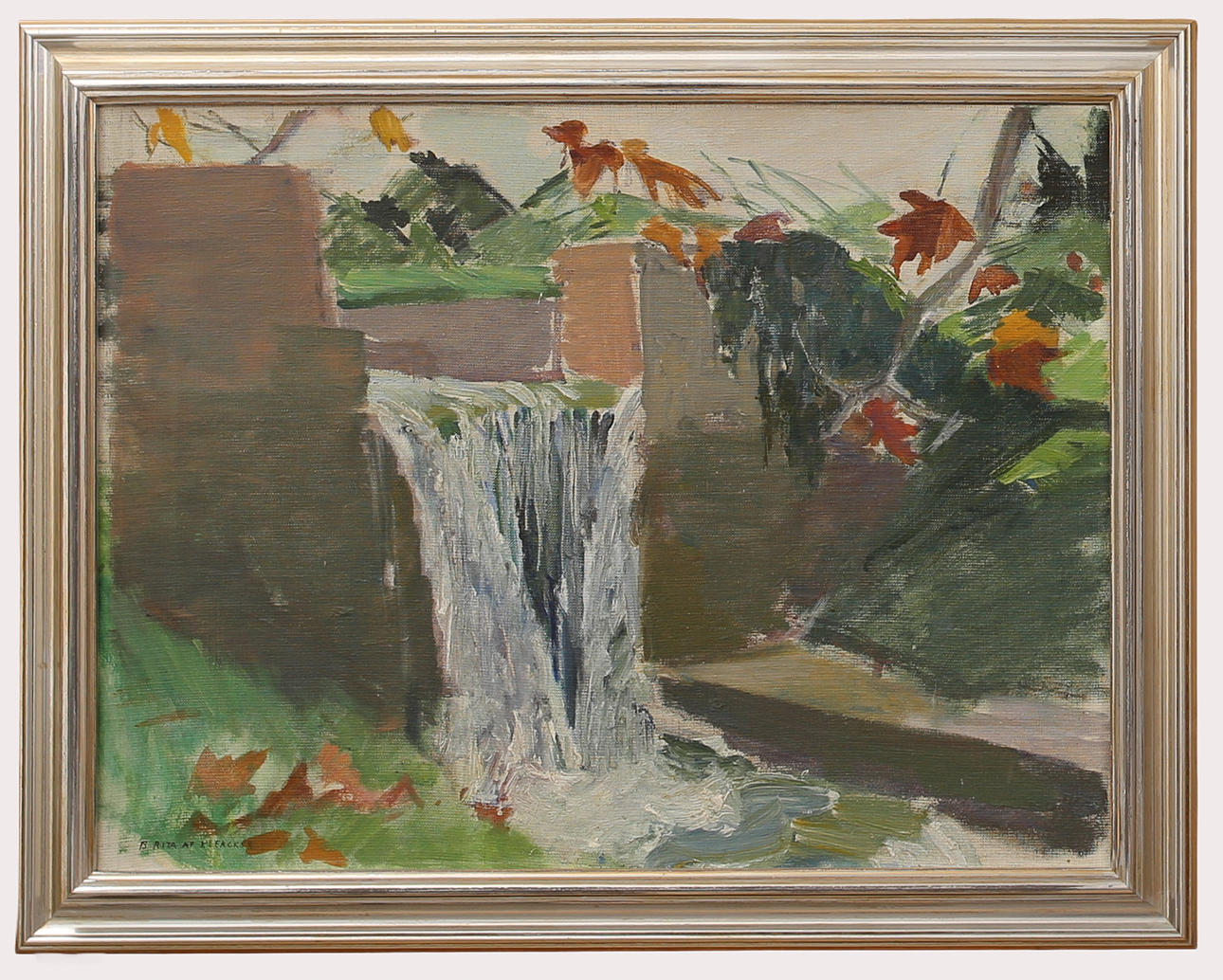 BRITA AF KLERCKER. Oil on canvas, waterfall, signed.
