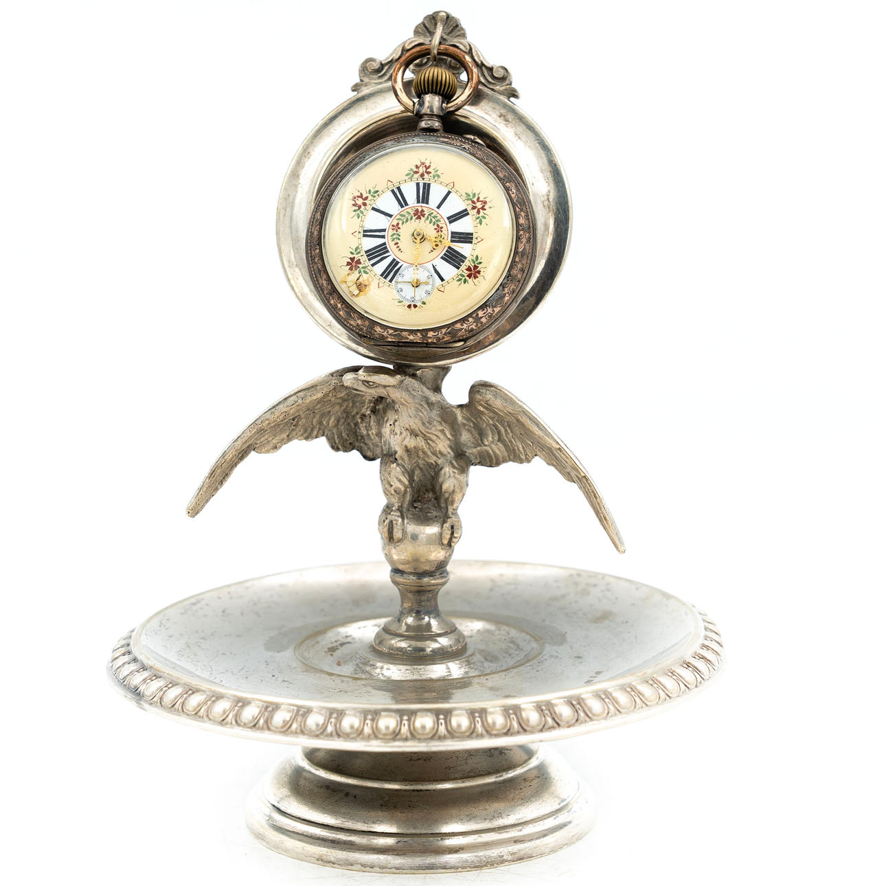 POCKET WATCH & STAND, Nickel silver.