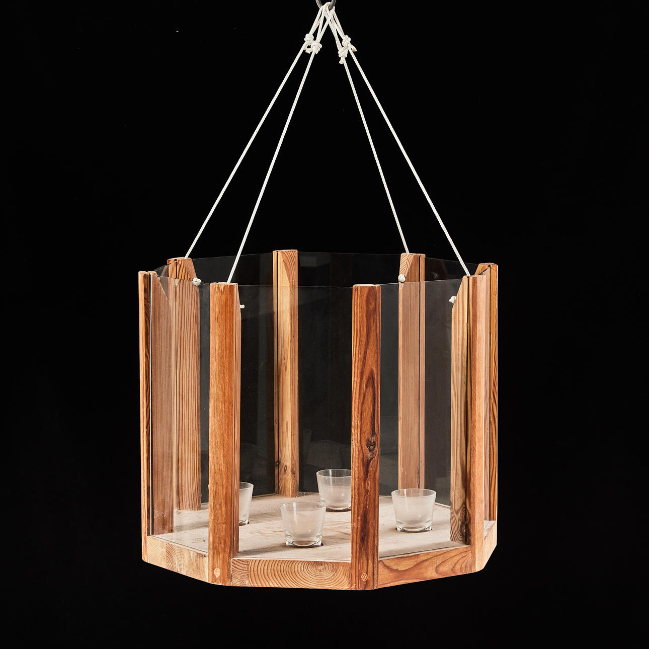 CEILING LAMP, Möbelshop Sven Larsson, hexagonal shape, pine, interior with 4 light lanterns.