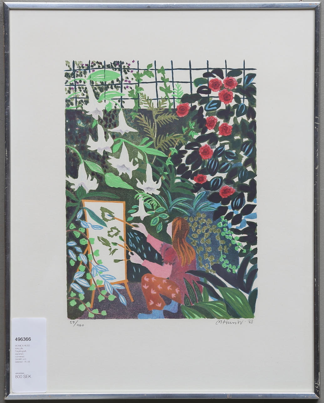 MONICA HUSS WALLIN. Färglitografi, signerad, numrerad 59/460 och daterad -78.