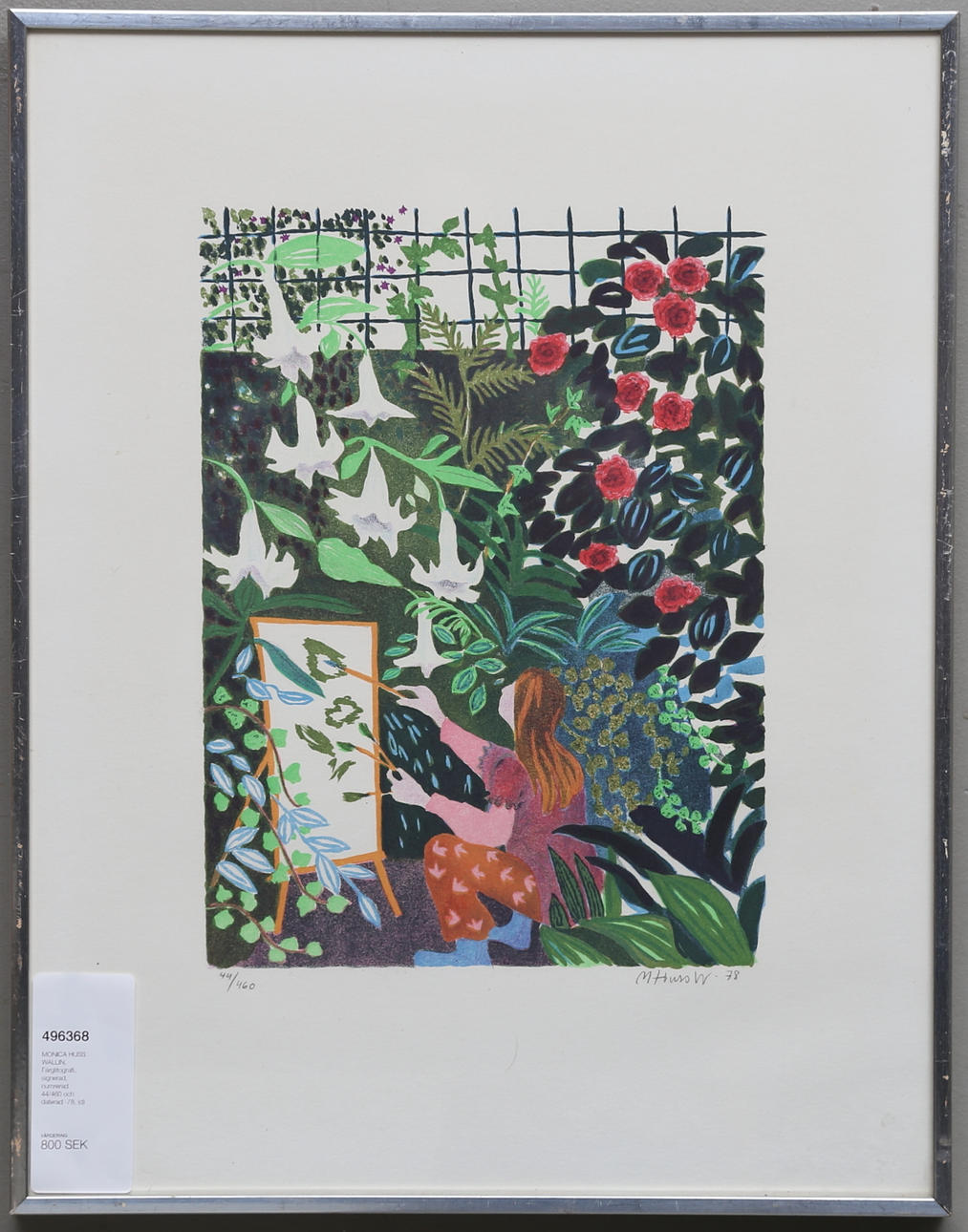 MONICA HUSS WALLIN. Färglitografi, signerad, numrerad 44/460 och daterad -78.