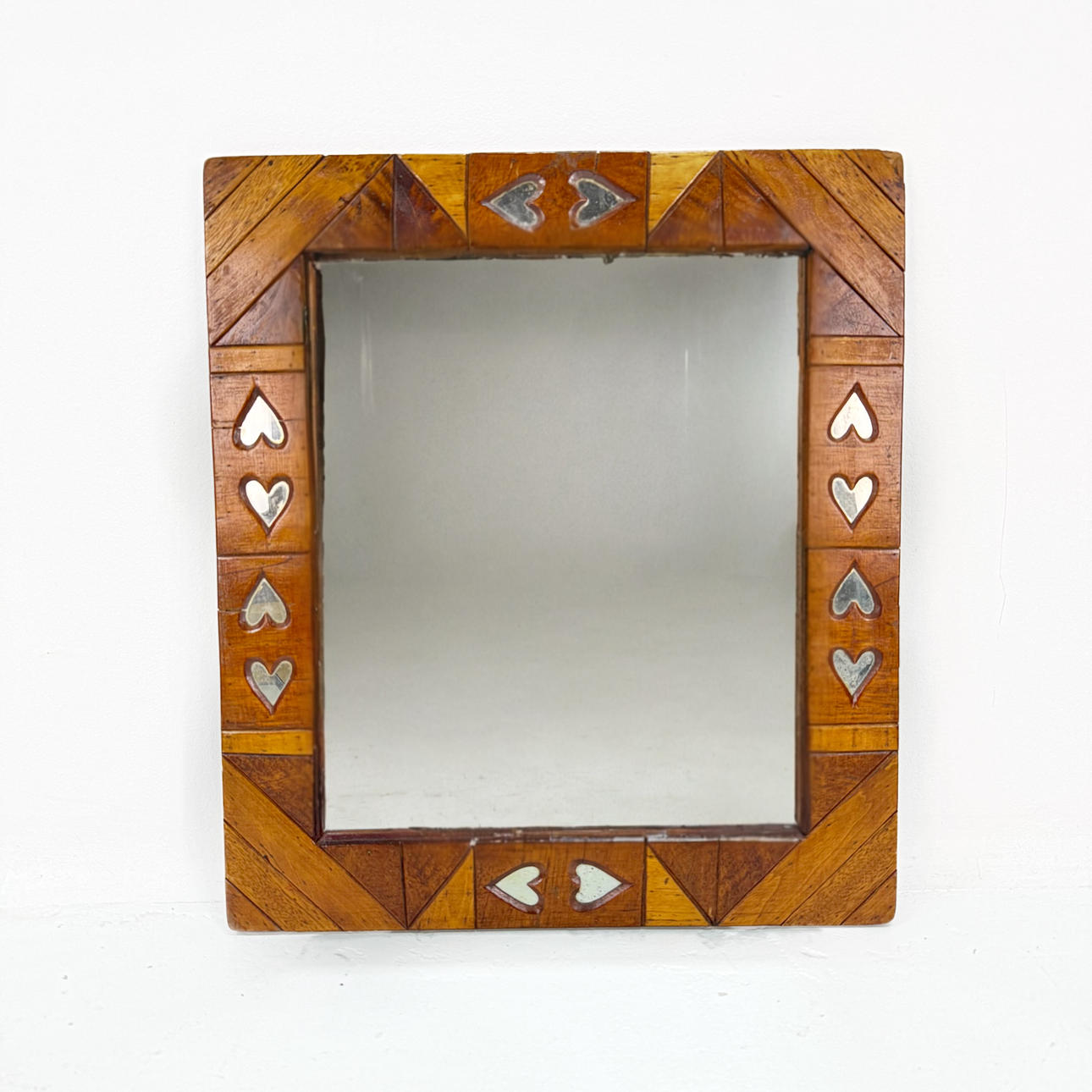 MIRROR, wooden frame with hearts.